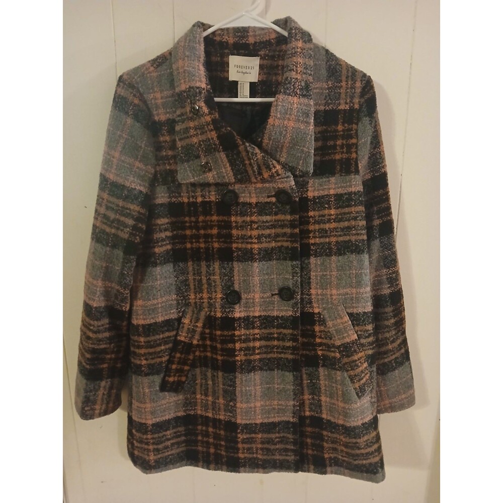 Forever 21 Wool Blend Peacoat Womens Medium Double Breasted Y2K Preppy Academia